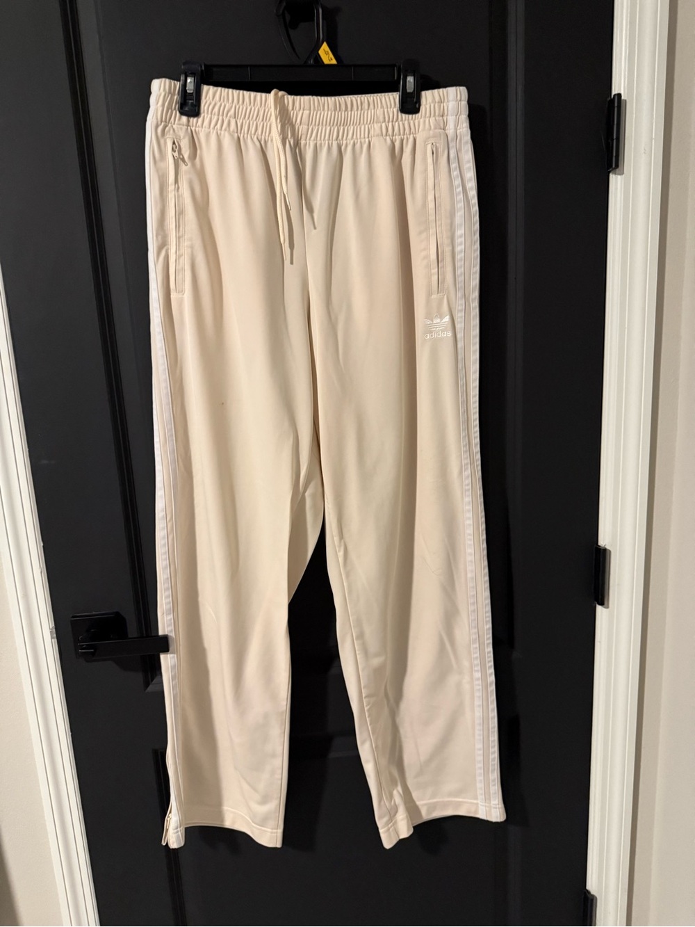 adidas Off-White Satin Track Pants with Trefoil Tag